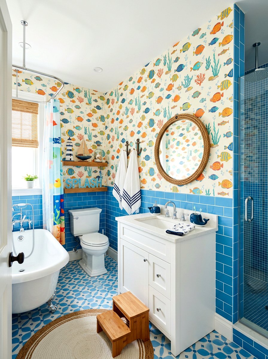 Fish Print Bathroom Wallpaper - 30 bathroom wallpaper ideas