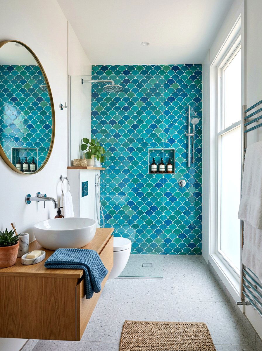Fish scale tile bathroom - 30 nautical bathroom ideas