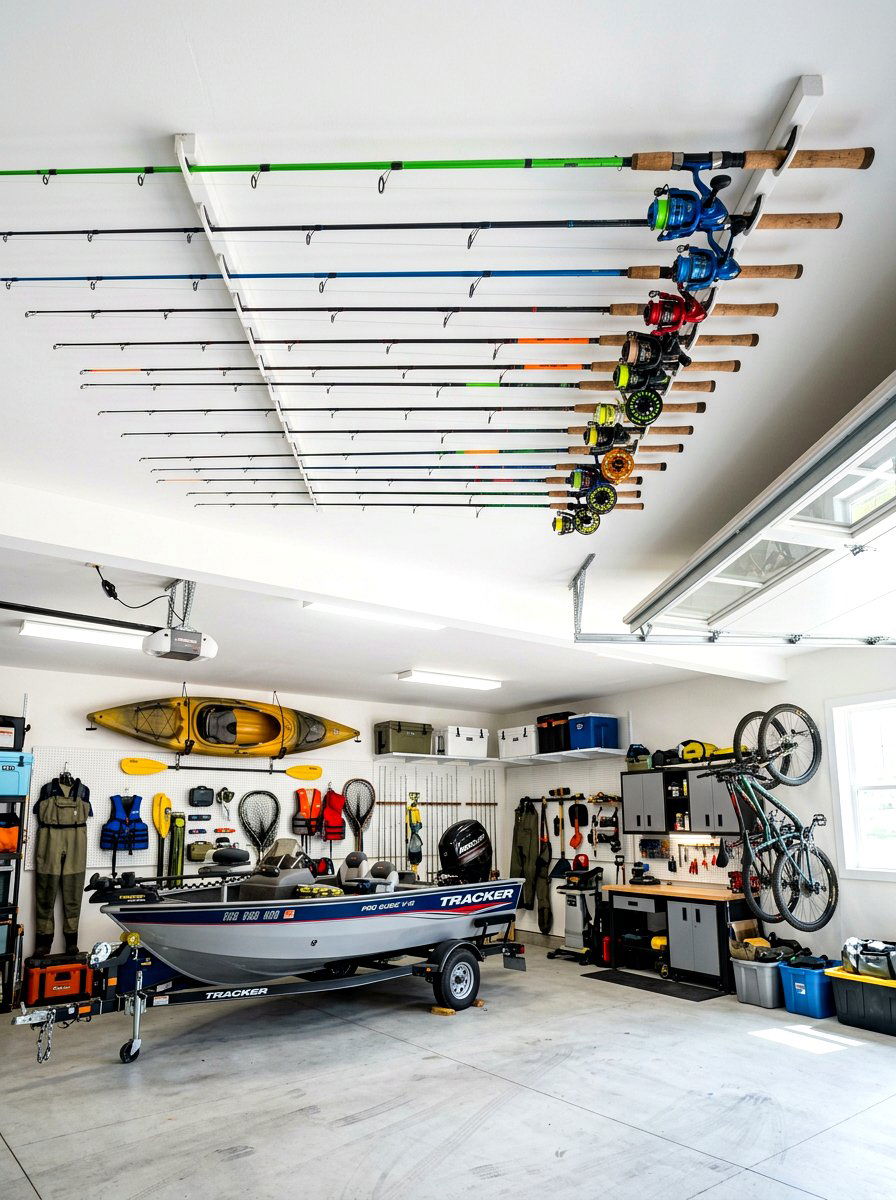 Fishing Rod Ceiling Rack - 30 garage storage ideas