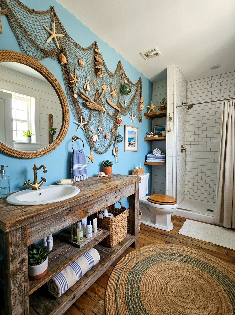 Fishing net bathroom - 30 nautical bathroom ideas