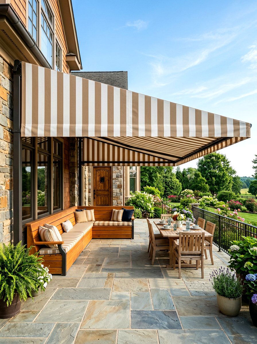 Fixed Frame Striped Porch Awning - 30 striped awning front porch ideas