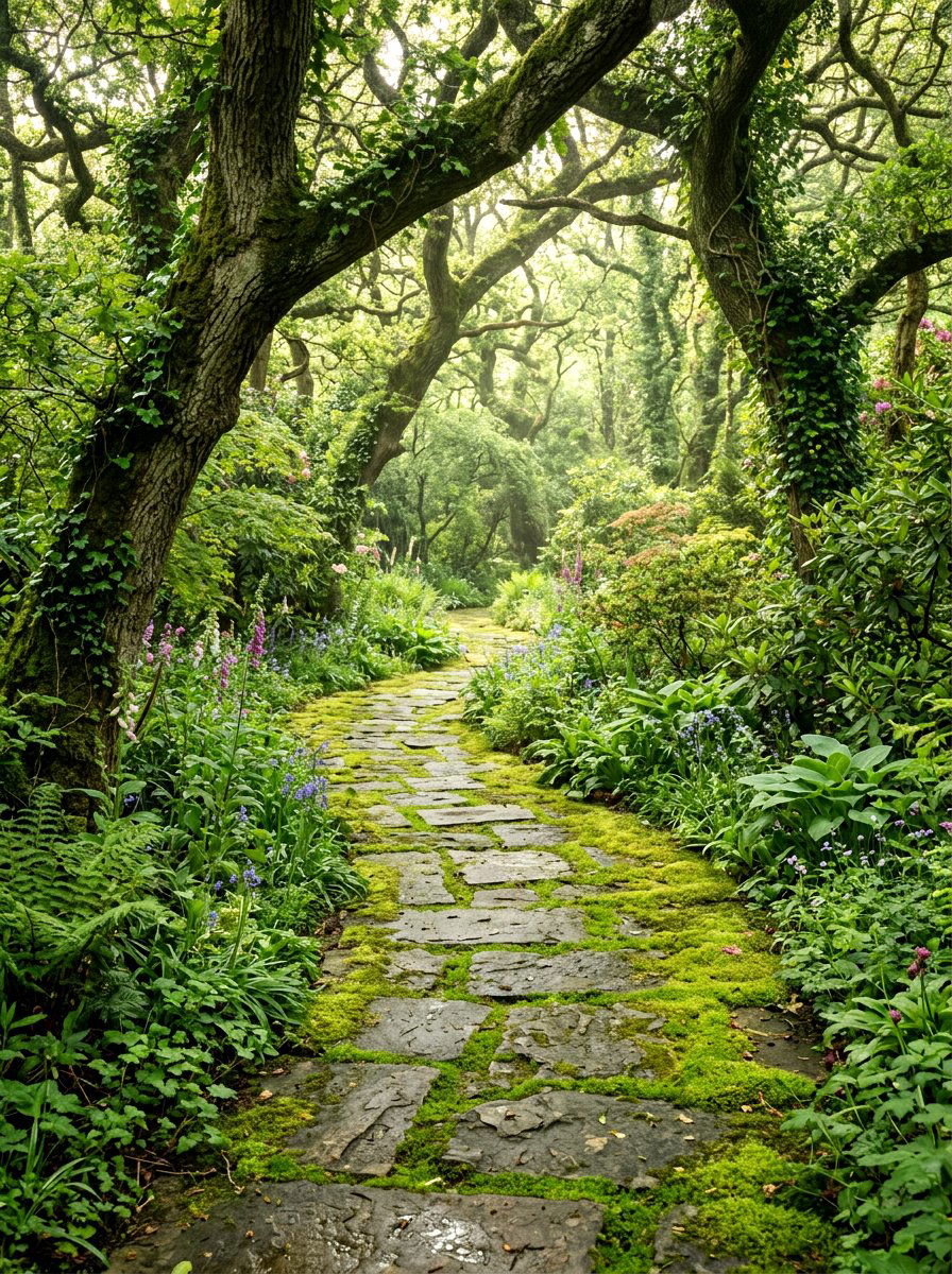 Flagstone And Moss Path - 30 curved walkway ideas