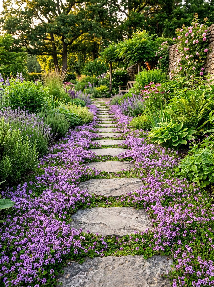 Flagstone And Thyme Path - 30 walkway landscaping ideas