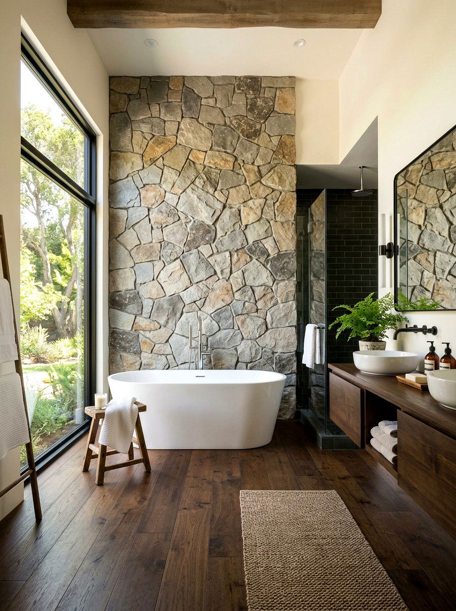 Flagstone Bathroom Wall - 30 rustic luxury bathroom ideas