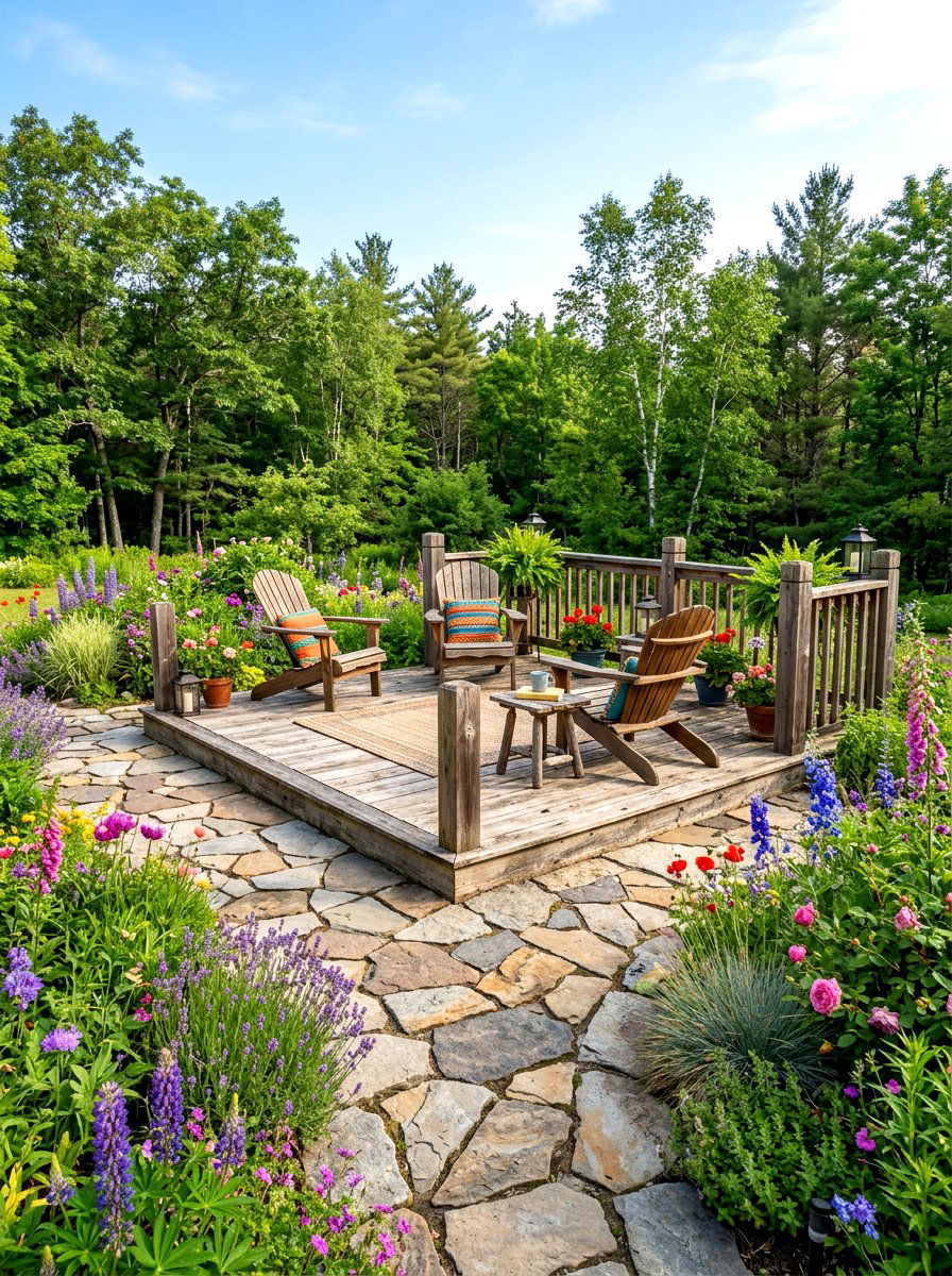 Flagstone Bordered Deck - 30 detached deck ideas