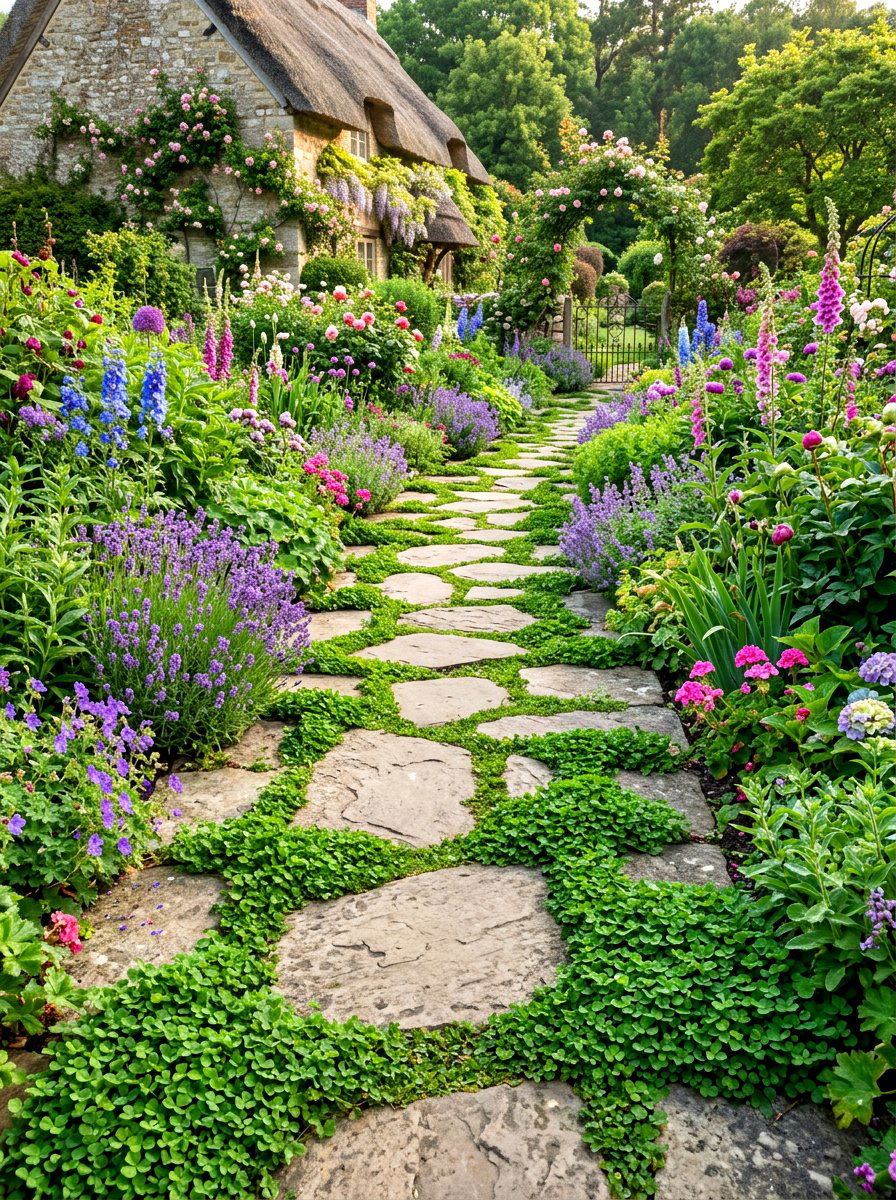 Flagstone Clover Walkway - 30 clover lawn backyard ideas aesthetic