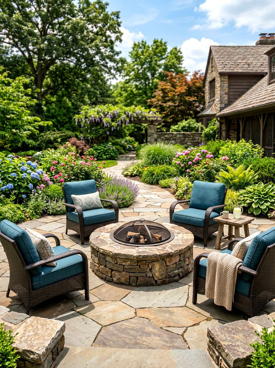 Flagstone Fire Pit - 30 budget fire pit ideas