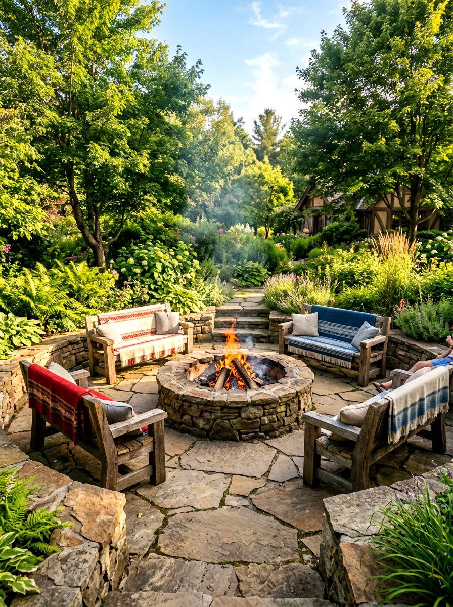 Flagstone Fire Pit Area - 30 conversation pit patio ideas