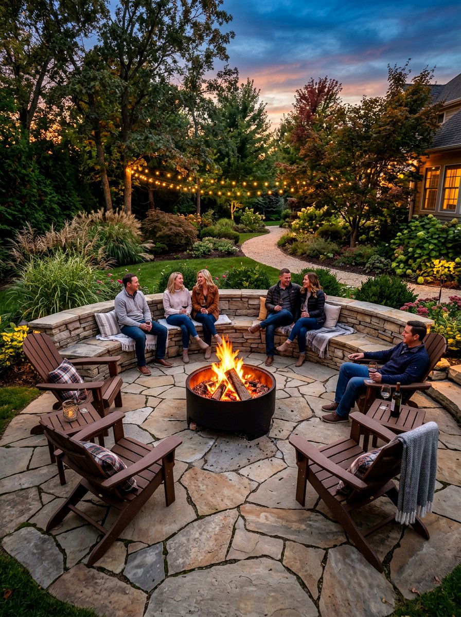 Flagstone Fire Pit Area - 30 flagstone patio ideas
