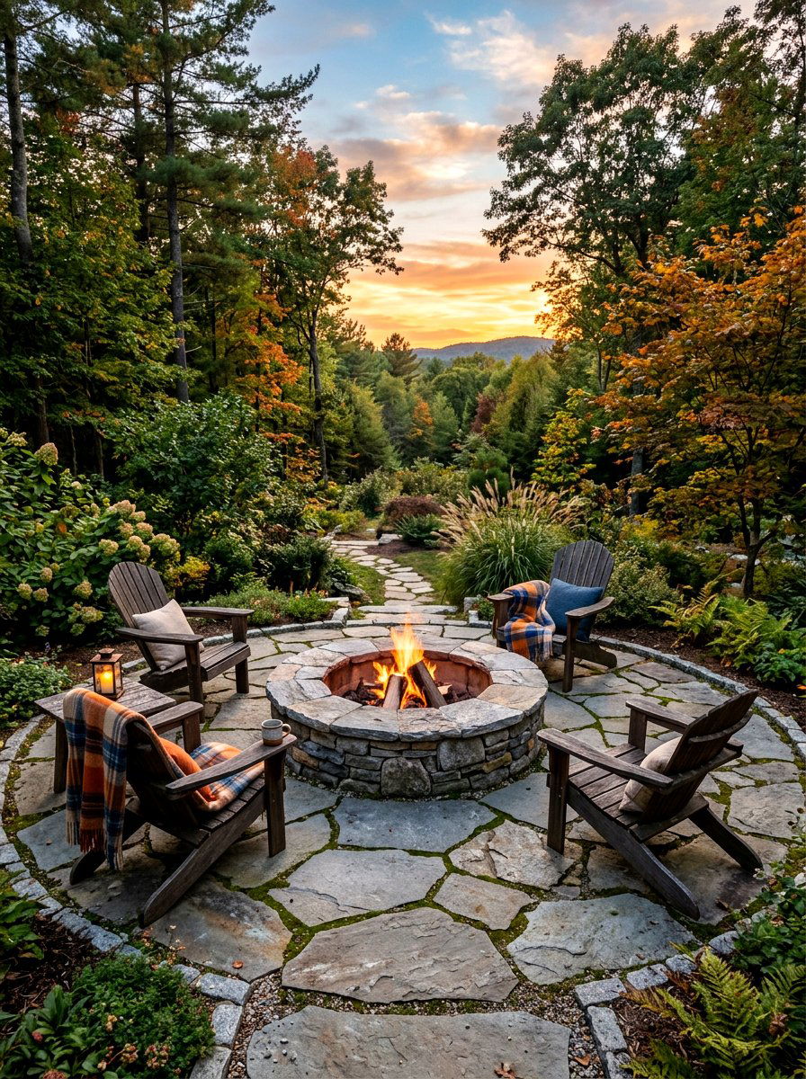 Flagstone Fire Pit Circle - 30 adirondack fire pit circle ideas