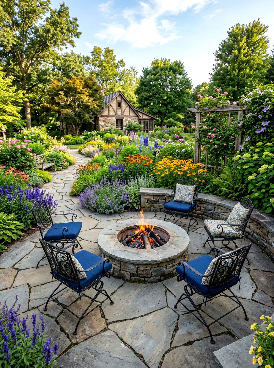Flagstone Fire Pit Patio - 30 fire lounge backyard ideas
