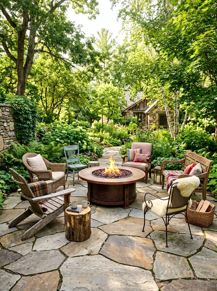 Flagstone Fire Table Sitting Area - 30 fire table patio ideas