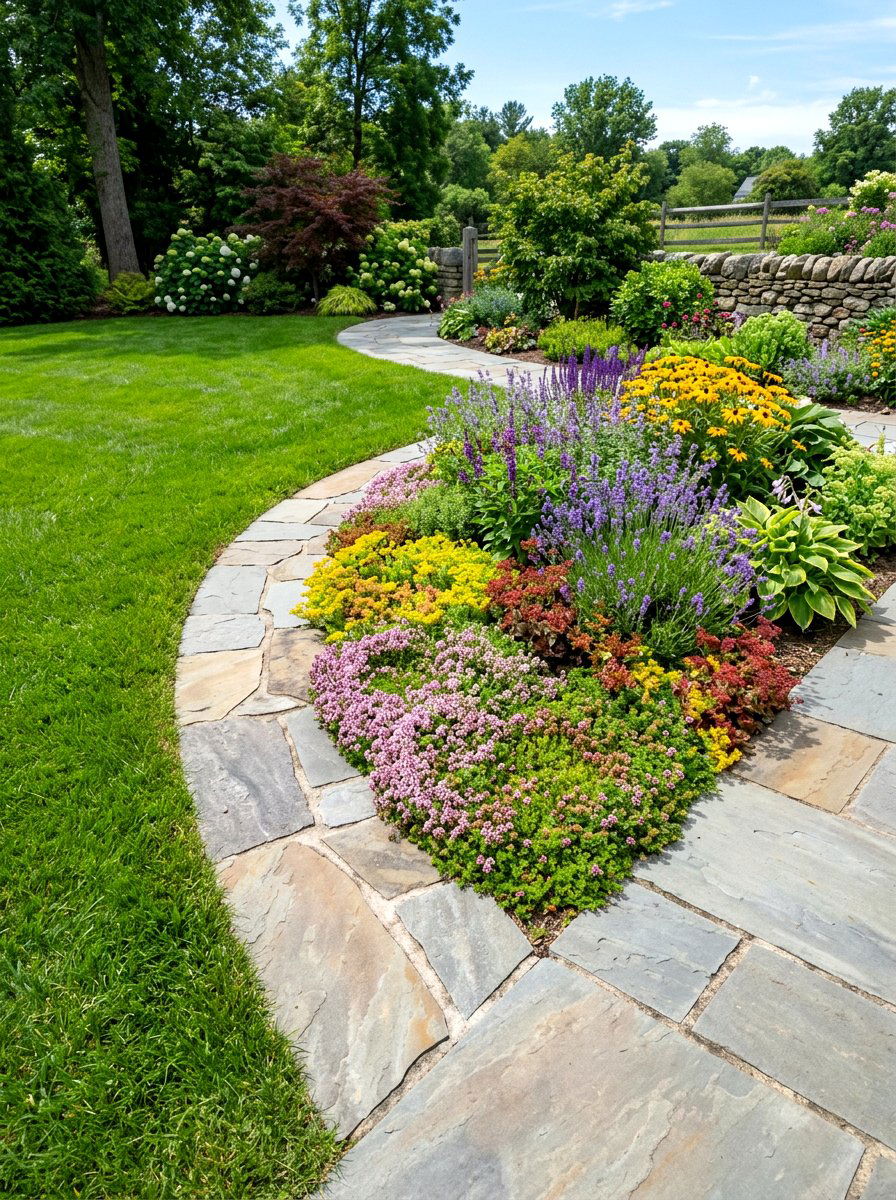 Flagstone Flower Bed Edging - 30 flower bed border ideas