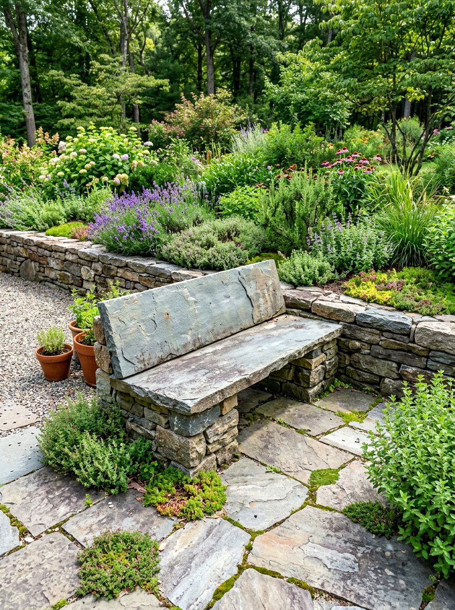 Flagstone Garden Bench - 30 stone bench garden ideas