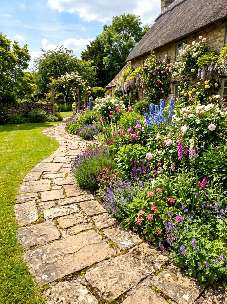 Flagstone Garden Border - 30 raised bed border ideas
