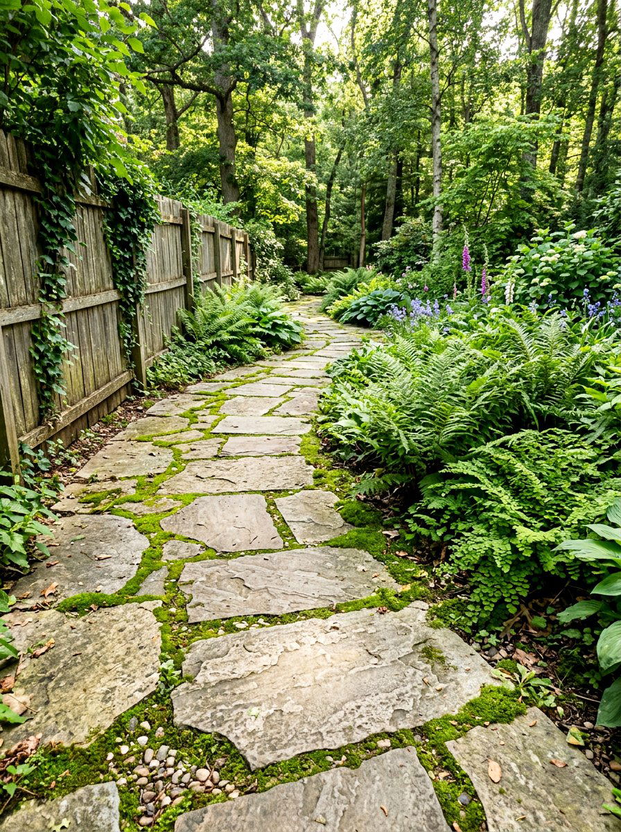 Flagstone Garden Path - 30 fence border ideas