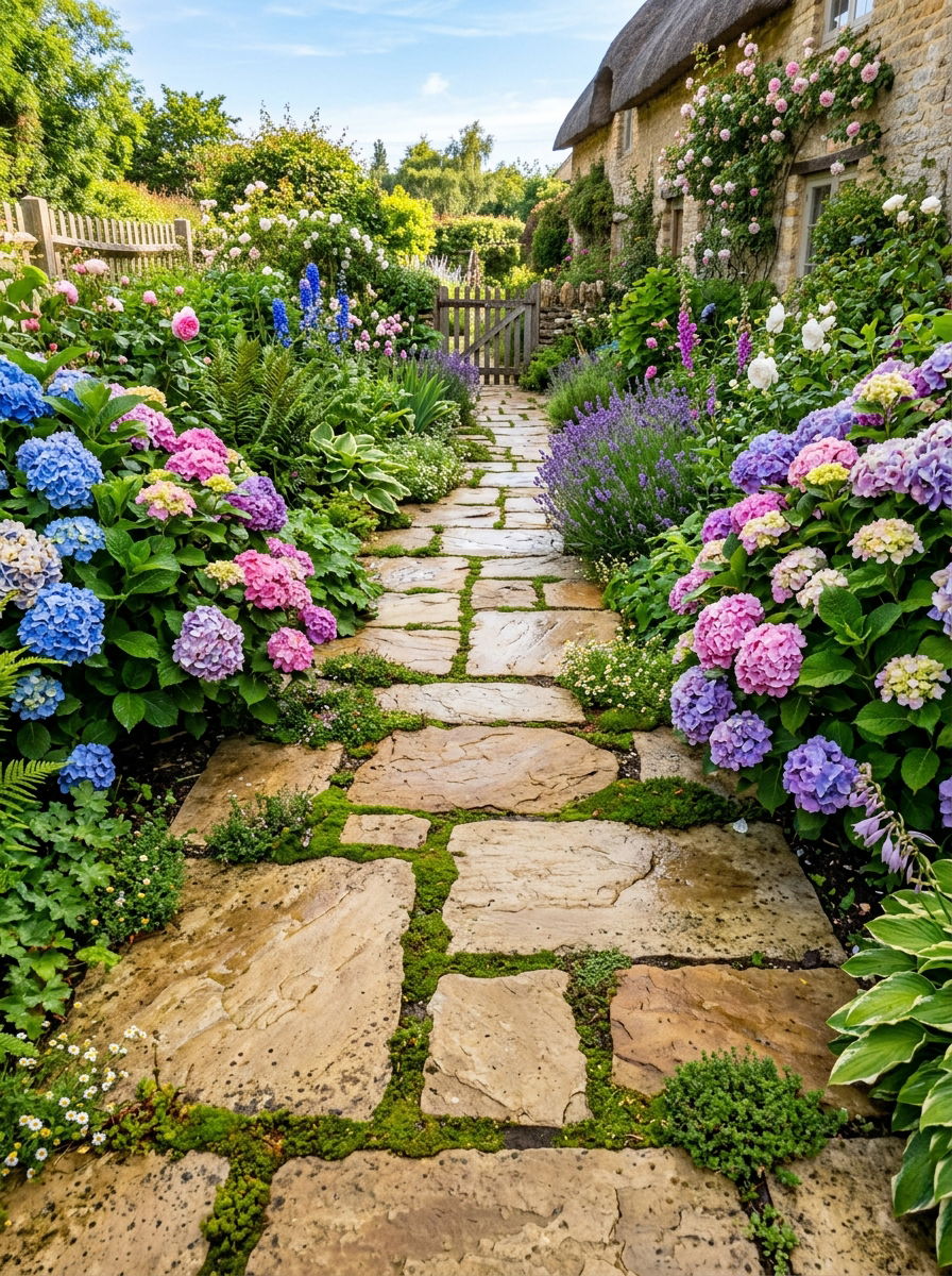 Flagstone Garden Paths - 30 rock flower bed ideas