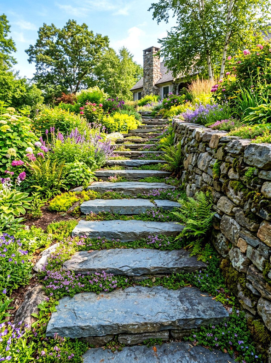 Flagstone Garden Stairs - 30 retaining wall stairs ideas