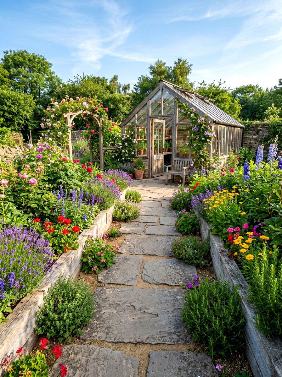 Flagstone Greenhouse Stepping Stones - 30 greenhouse walkway ideas