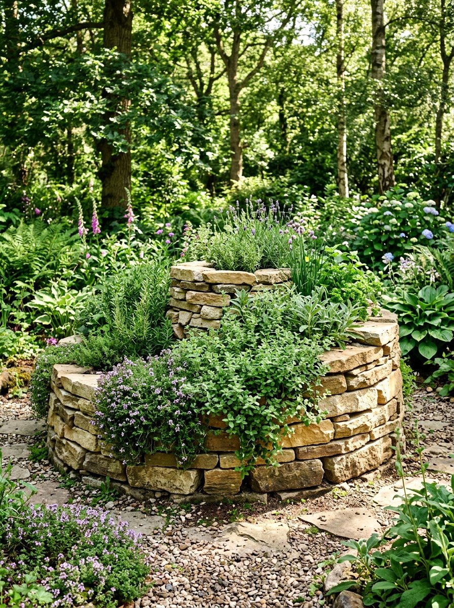 Flagstone Herb Spiral - 30 backyard herb spiral ideas