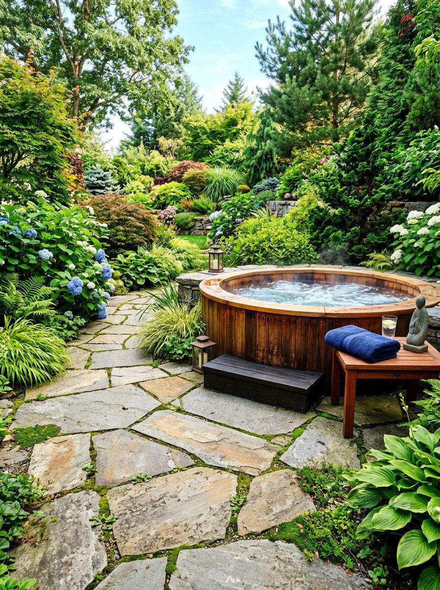 Flagstone Hot Tub Patio - 30 hot tub deck ideas