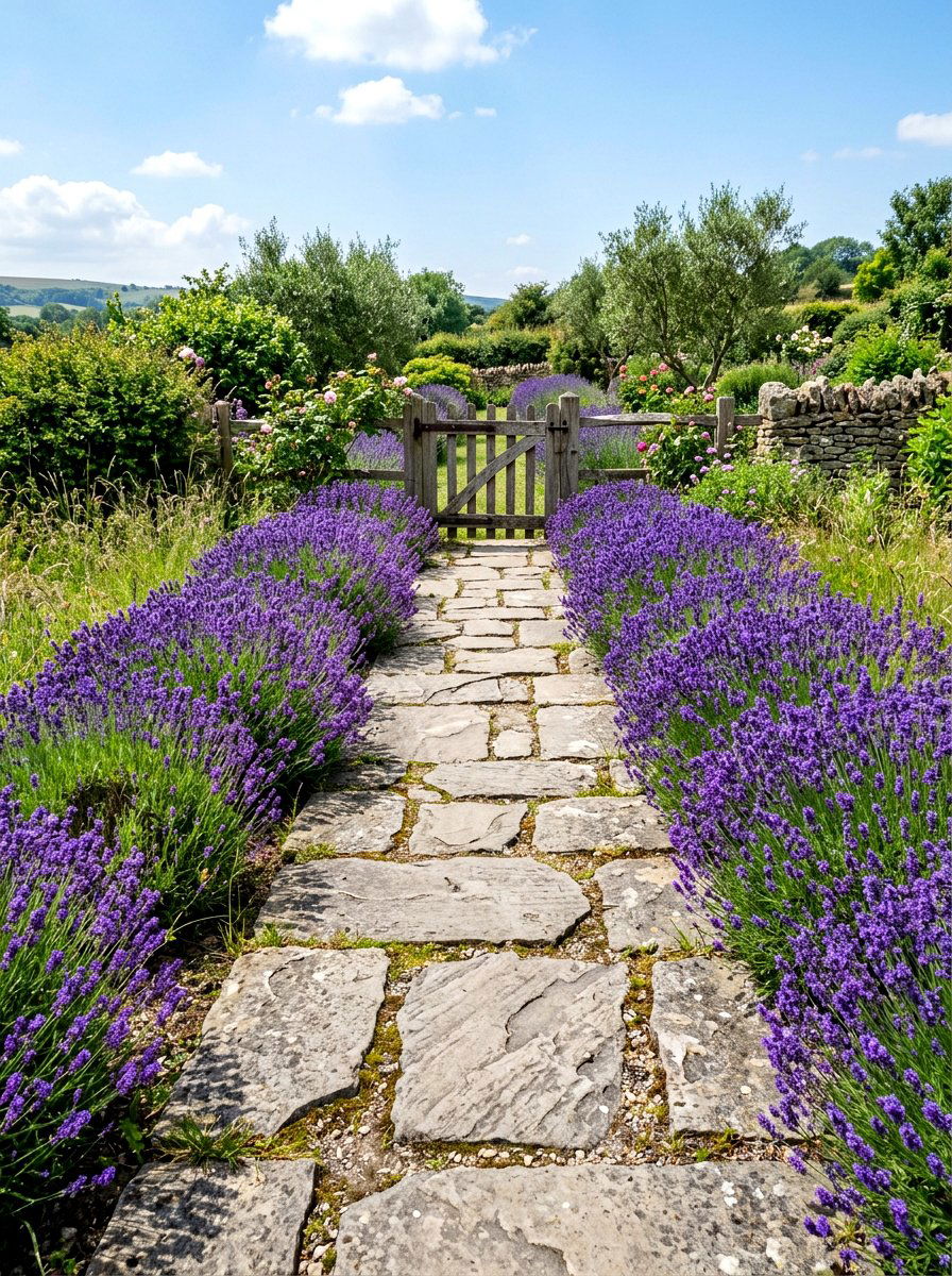 Flagstone Lavender Path - 30 lavender walkway ideas