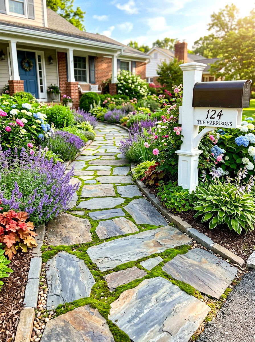 Flagstone Mailbox Walkway - 30 mailbox landscaping ideas