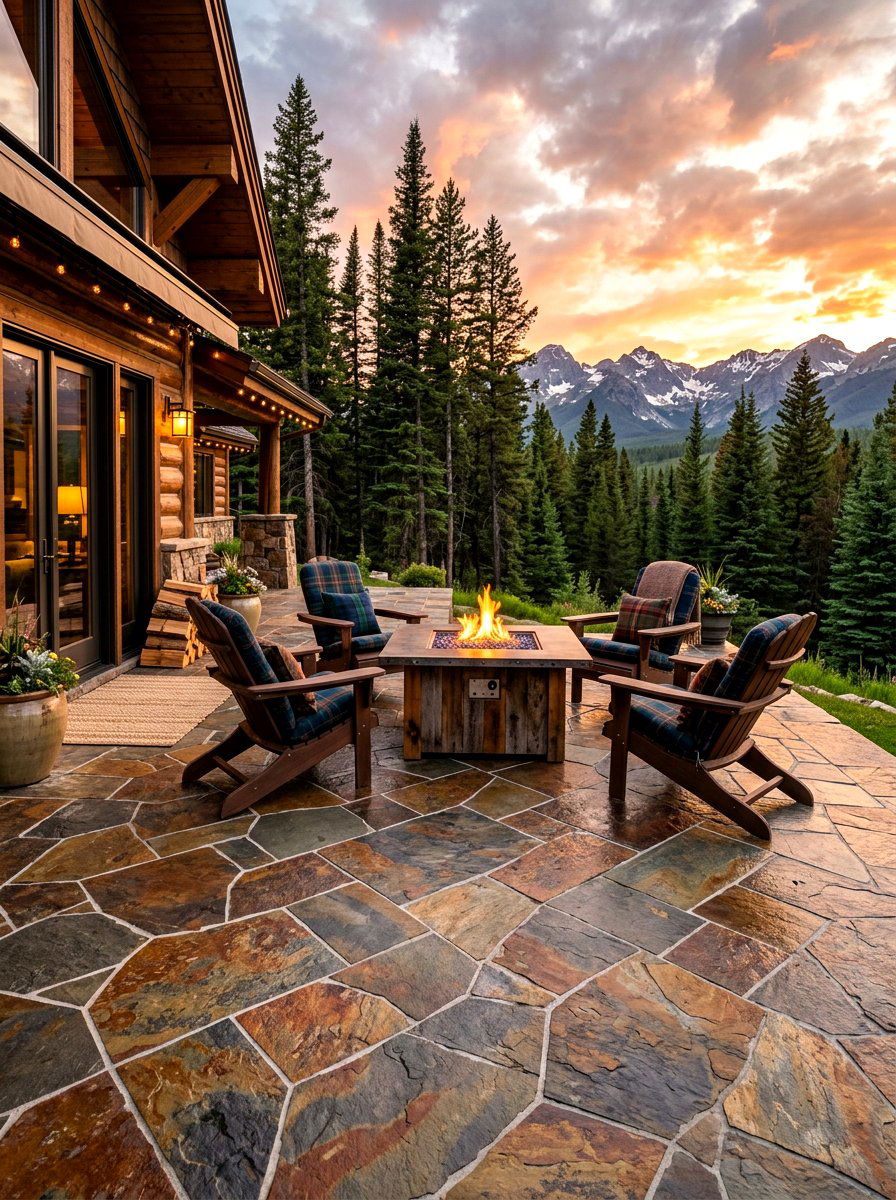 Flagstone Mountain Cabin Patio - 30 mountain cabin patio ideas