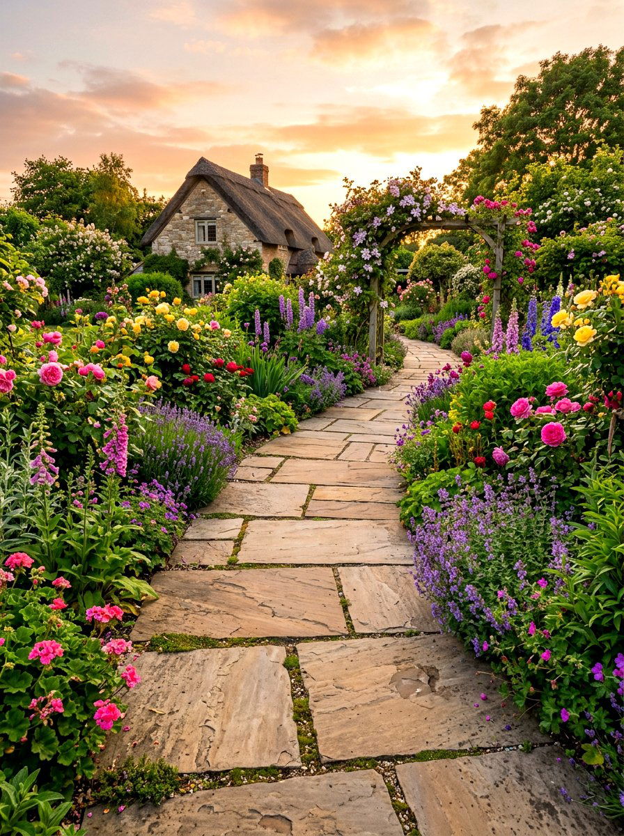 Flagstone Path Border - 30 flower bed edging ideas