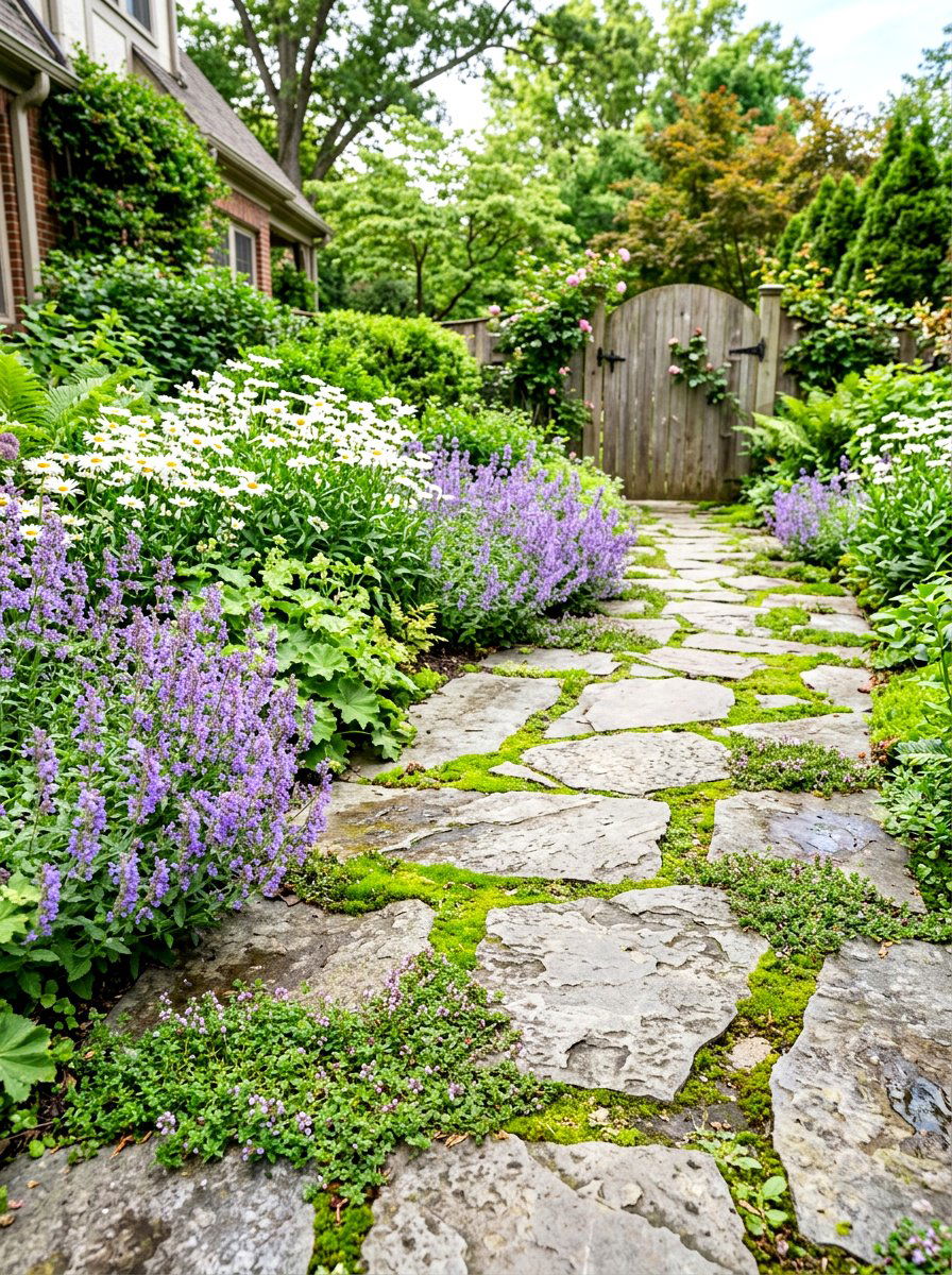 Flagstone Path Border - 30 side yard flower bed ideas