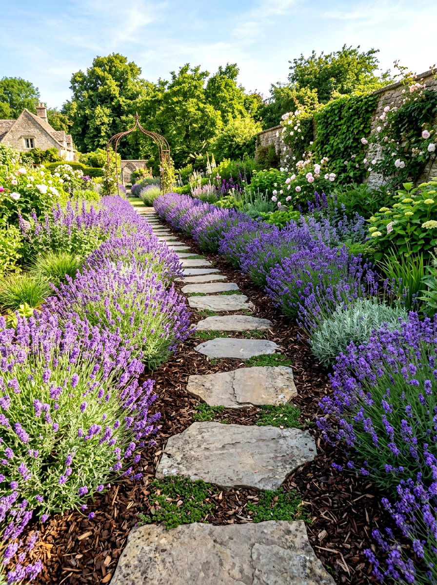 Flagstone Path Flower Bed - 30 budget flower bed ideas