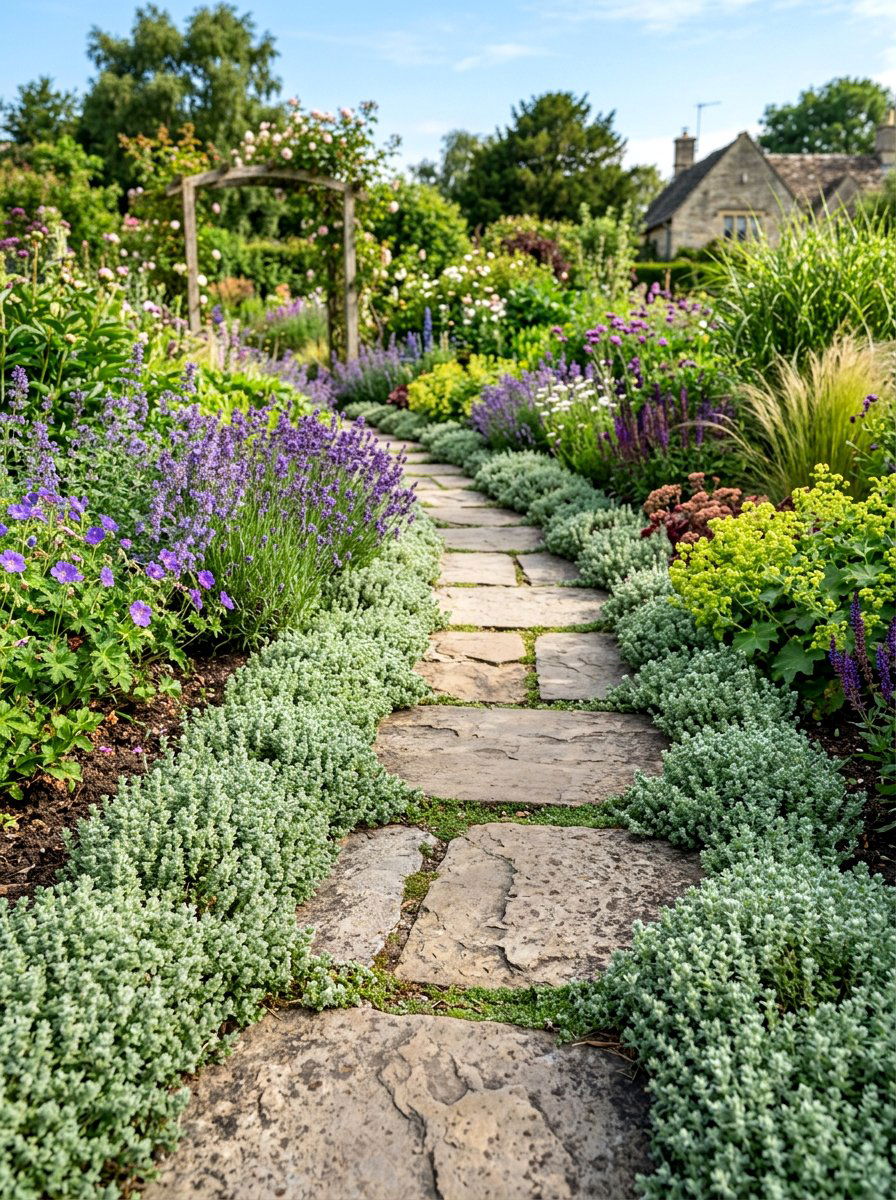 Flagstone Path Herb Edging - 30 herb rich backyard ideas