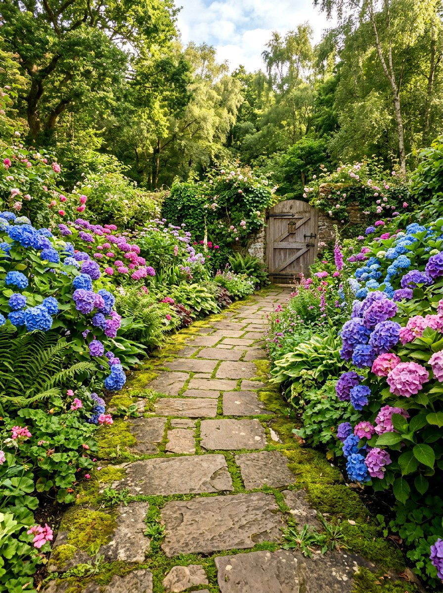 Flagstone Path Through Garden - 30 private backyard oasis ideas
