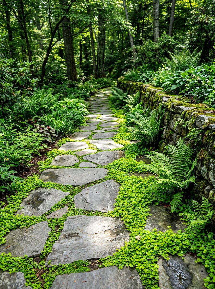 Flagstone Path With Groundcover - 30 house side garden border ideas