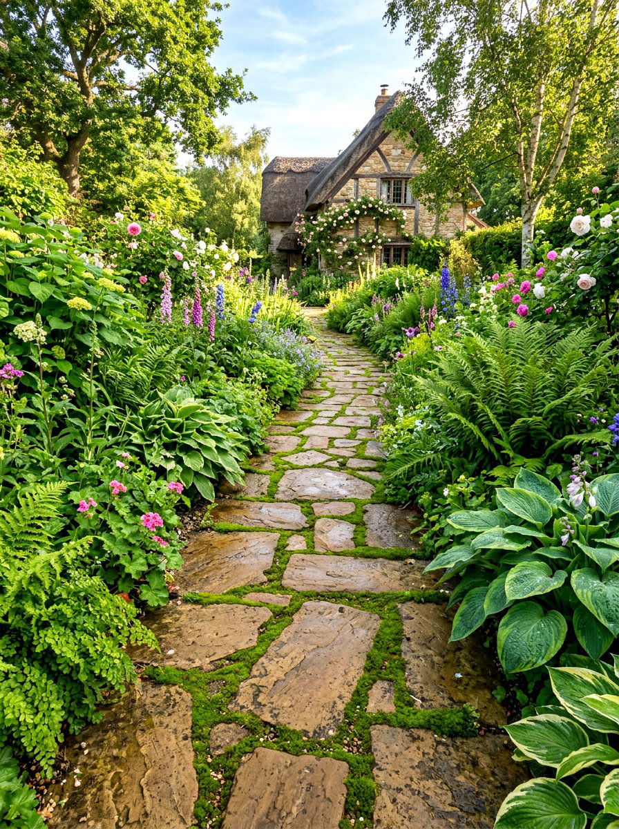 Flagstone Path With Moss - 30 stone walkway ideas