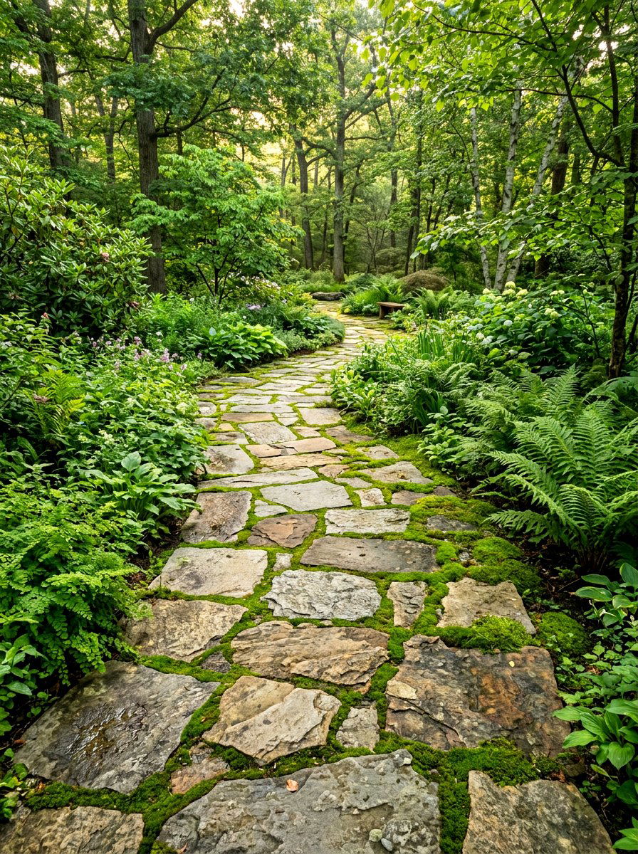 Flagstone Path With Moss - 30 walkway landscaping ideas