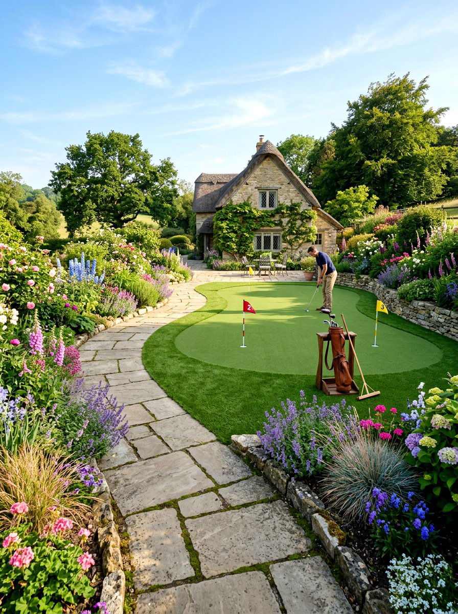 Flagstone Path and Putting Green - 30 backyard putting green ideas