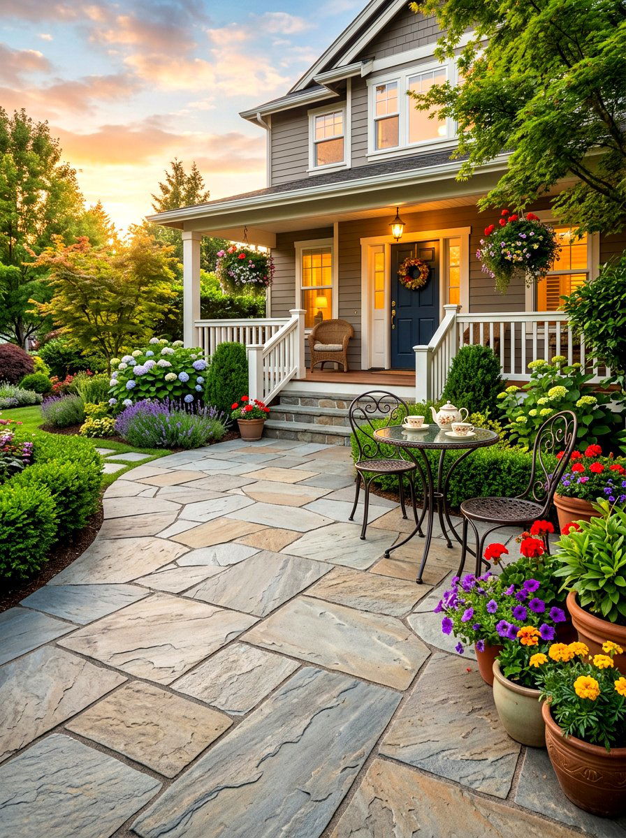 Flagstone Patio - 30 no mow front yard ideas