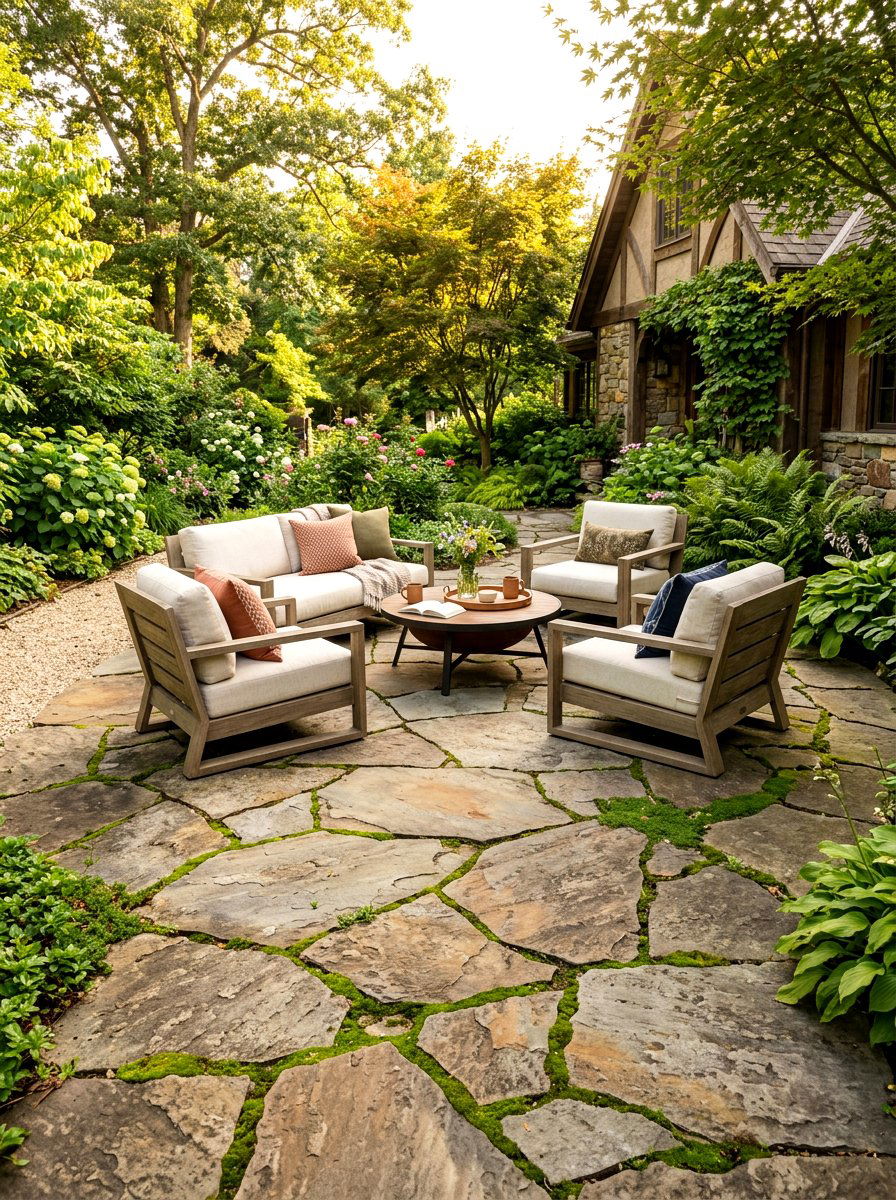 Flagstone Patio Area - 30 no mow lawn garden ideas