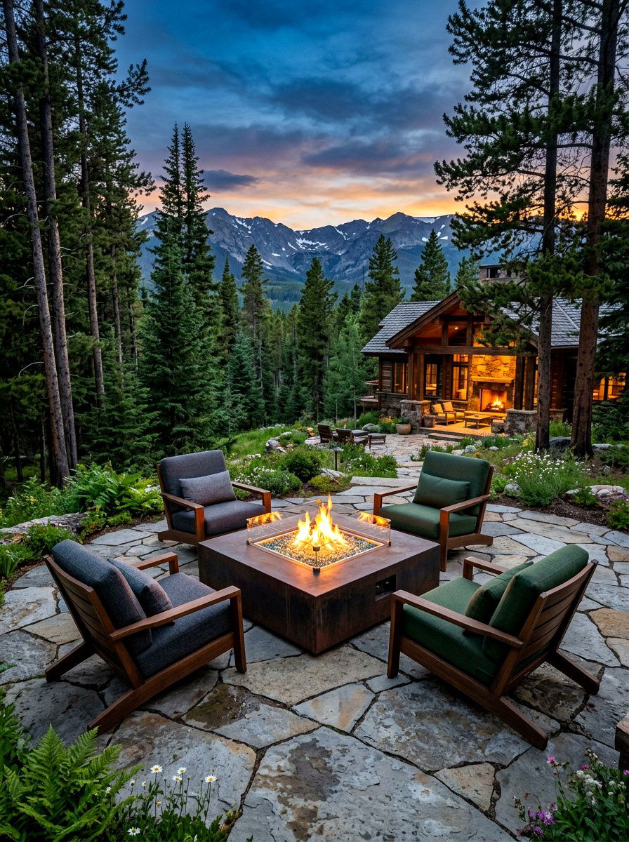 Flagstone Patio Fire Table - 30 outdoor furniture arrangement ideas