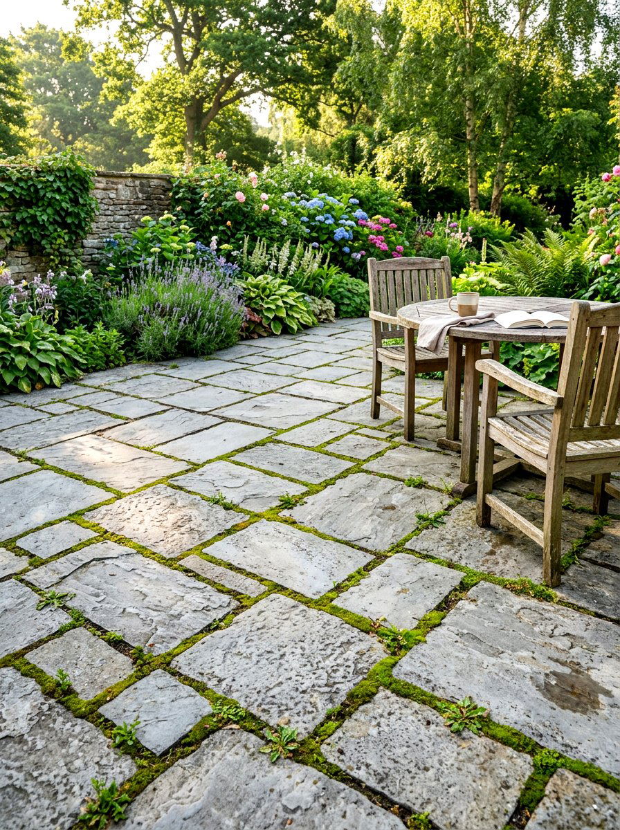 Flagstone Patio Floor - 30 shady courtyard garden ideas