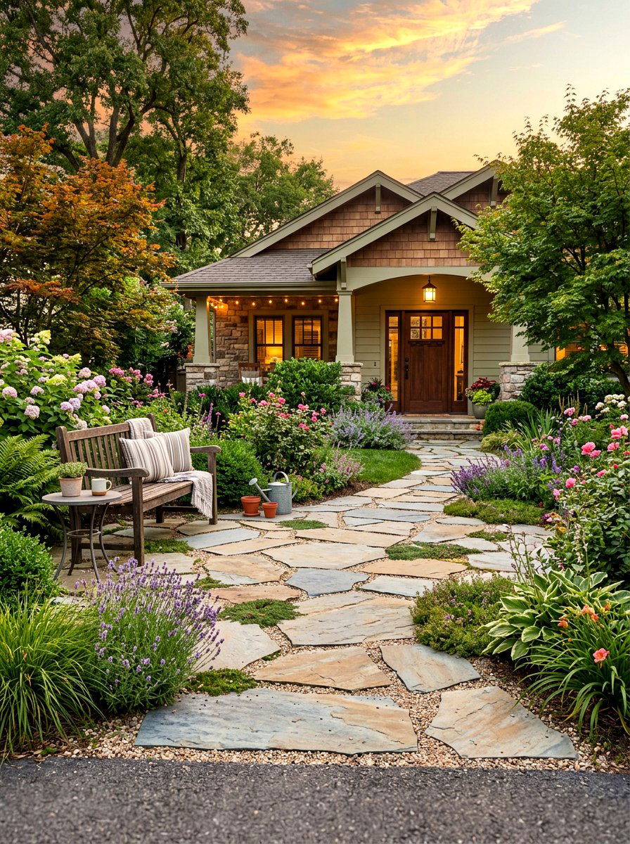 Flagstone Patio Front Yard - 30 low water front yard ideas