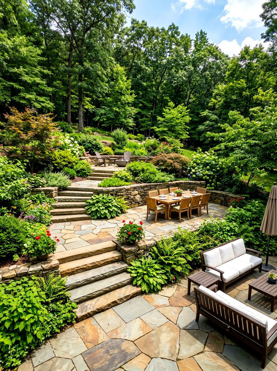 Flagstone Patio Levels - 30 tiered backyard ideas