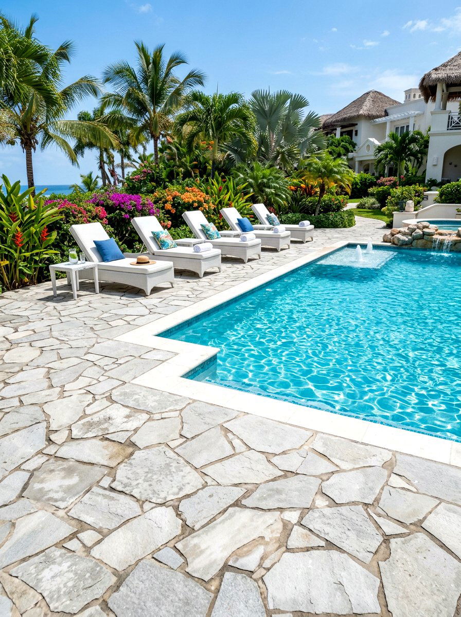 Flagstone Patio Near Swimming Pool - 30 flagstone patio ideas