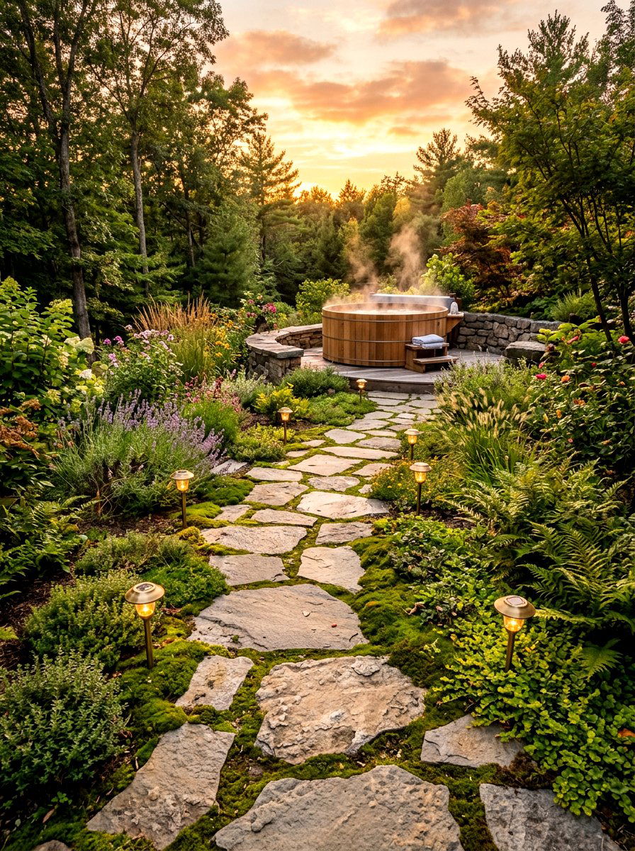 Flagstone Patio Path - 30 hot tub patio decor ideas aesthetic