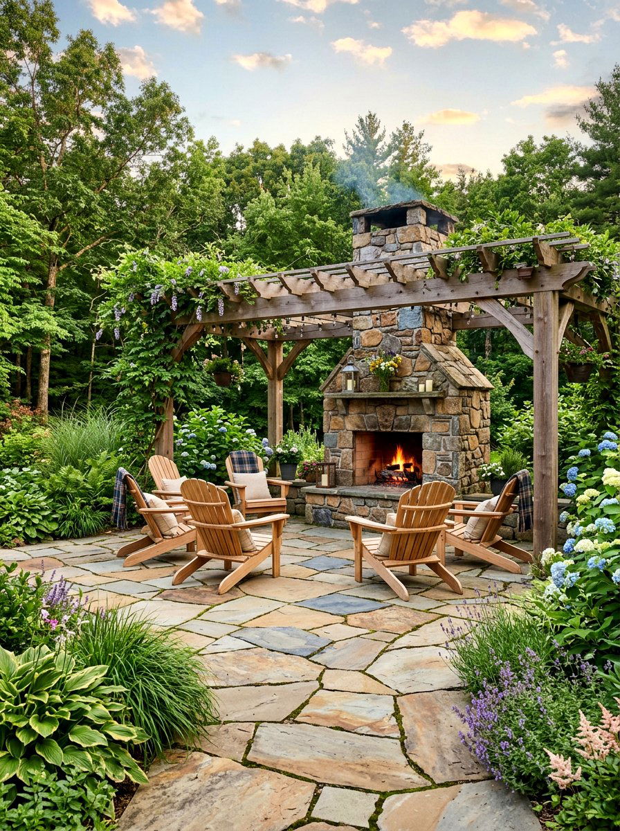 Flagstone Patio Pergola Fireplace - 30 pergola with fireplace ideas