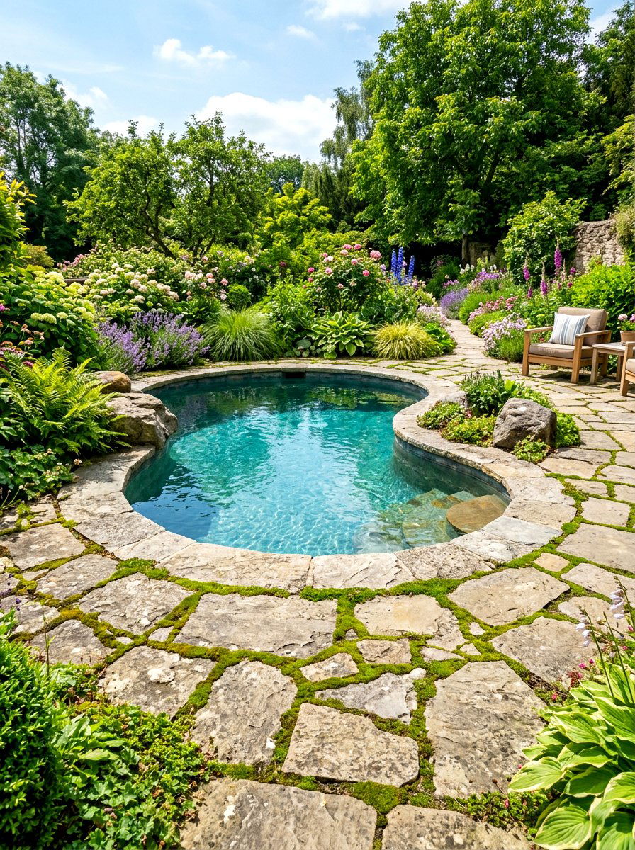 Flagstone Patio Pool Design - 30 plunge pool patio ideas