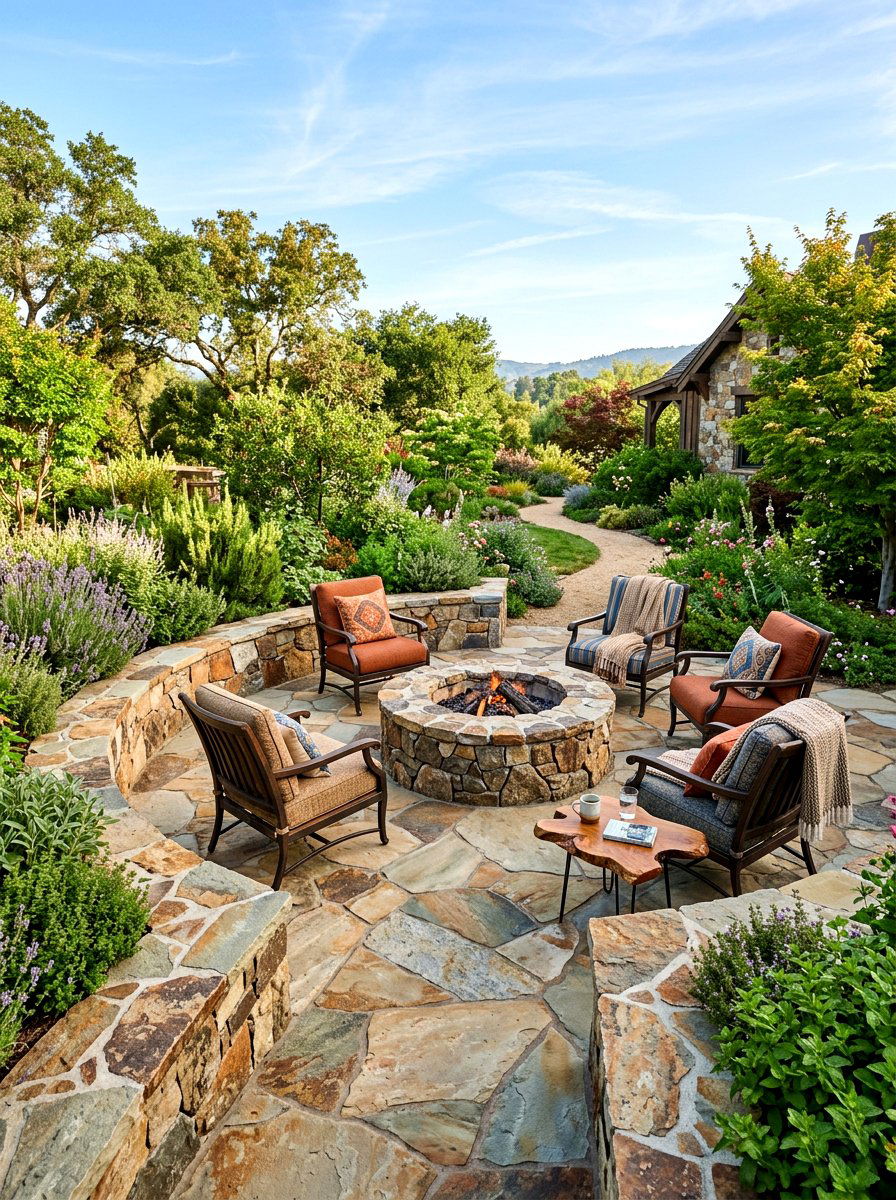 Flagstone Patio Seating Area - 30 backyard conversation pit ideas