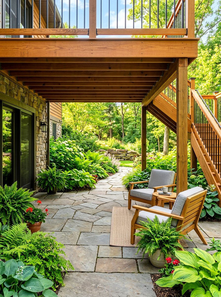 Flagstone Patio Under Deck - 30 walkout basement patio ideas