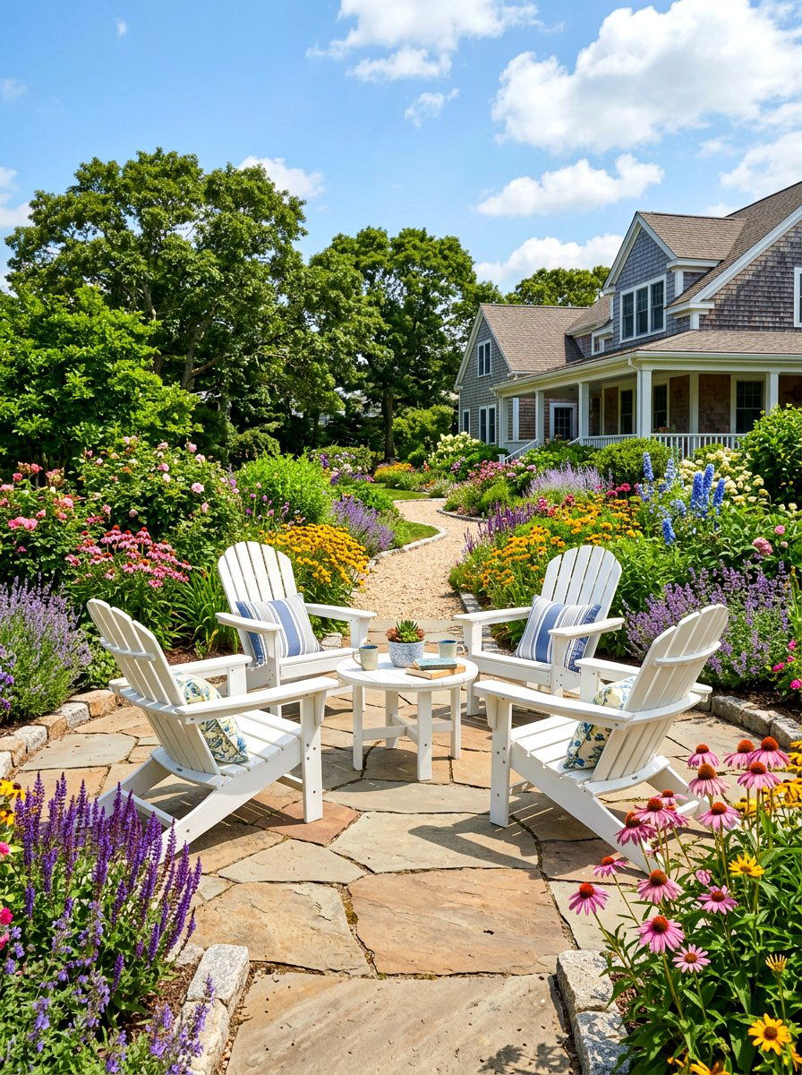 Flagstone Patio With Adirondack Chairs - 30 backyard lounge zone ideas